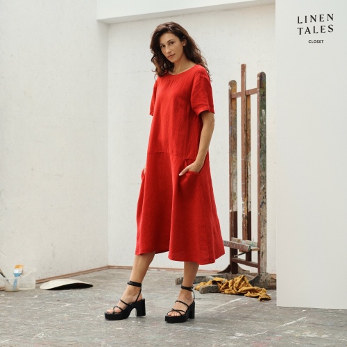 Linen Tales Linen Speedwell Dress - Flame Red